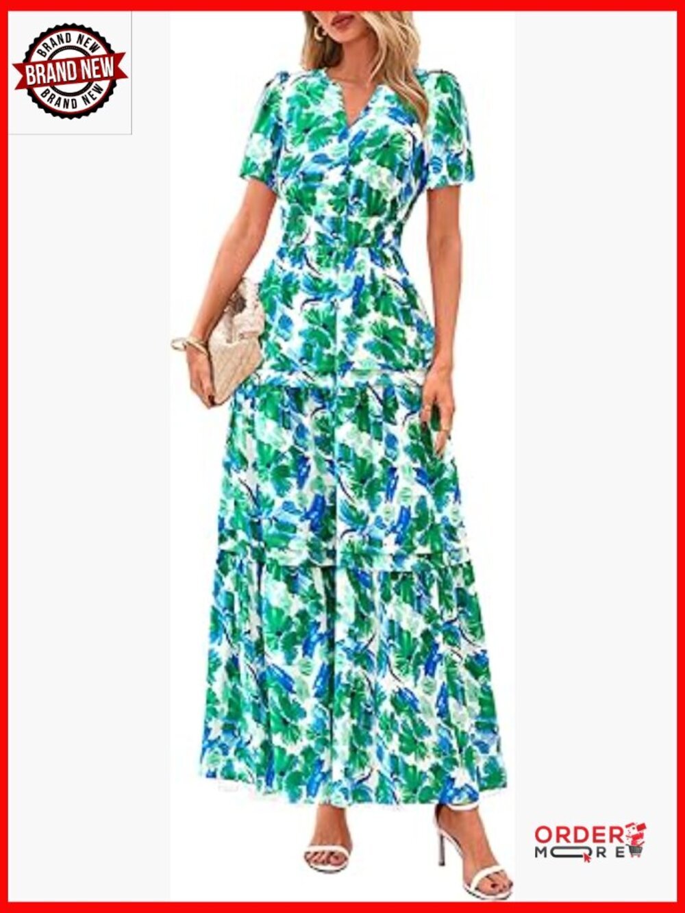 Boho Floral Maxi Dress with Pockets Tiered A-Line V-Neck Beach Vacation